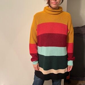 Farm Rio for Anthropologie Boldly Striped Sweater Dress Size XS Sparkly Rainbow